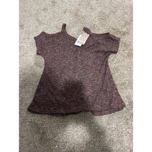 Women's Iris Basic Top Size L Burgundy Cold Shoulder